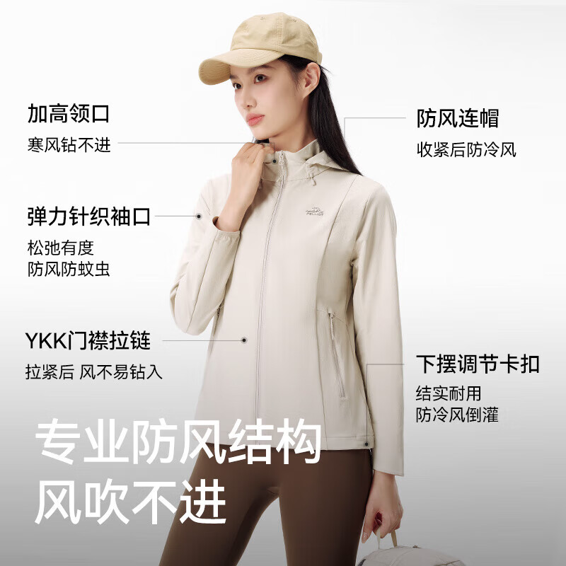 PELLIOT伯希和 软壳衣女薄外套春秋户外高弹透气百搭连帽服 漫暮黑 3XL