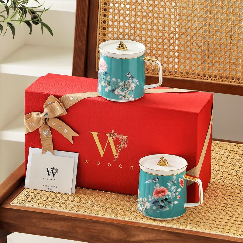 物取（WOOCH）陶瓷马克杯礼盒装 悠然盖杯对杯-牡丹+菊花+红礼盒 W160