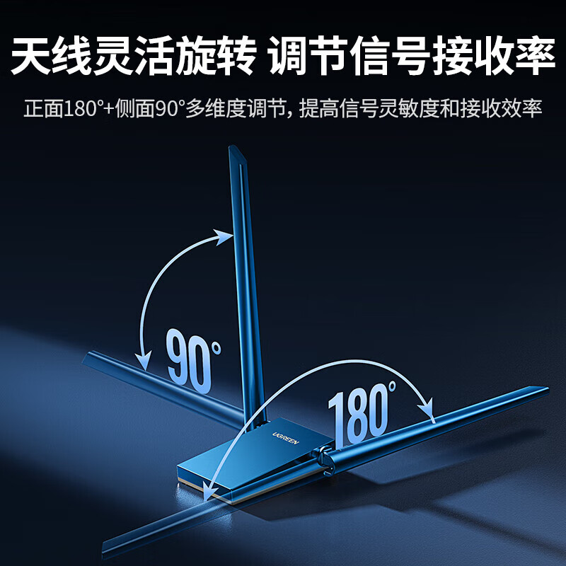 绿联WIFI6 USB无线网卡AX1800 免驱千兆5G双频 电竞台式机笔记本WIFI接收器发射器外置双天线15643