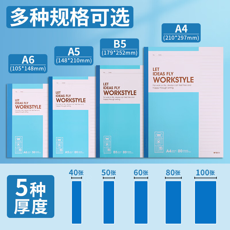 晨光（M&G）无线装订本40页商务软抄记事本A5办公学习用学生笔记本单线本 封面随机 APYJQ411 5本装 YL