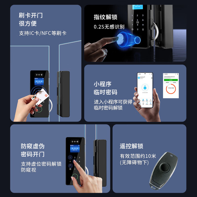 真地（Realand）3D人脸识别门禁玻璃门指纹锁单双门蓝牙智能锁办公室商铺密码锁电子锁带可充电池应急钥匙ZD507