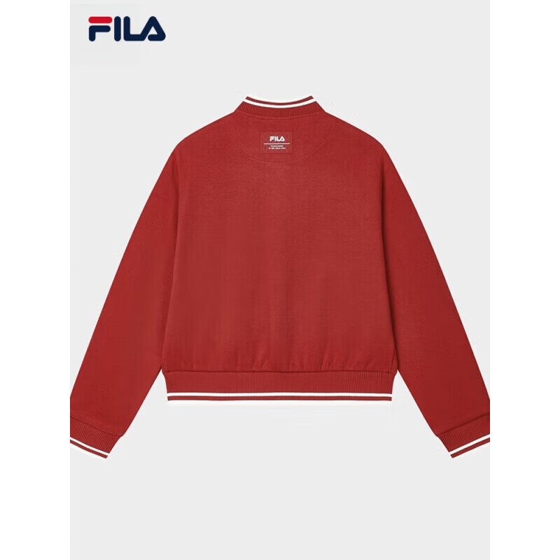 斐乐（FILA）官方女针织长袖外套2025春新时尚休闲舒适棒球服节奏红2XL