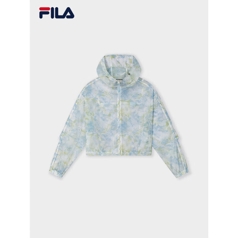 斐乐（FILA）官方女梭织外套2025夏新时尚休闲宽松满印连帽上衣天晴蓝XL