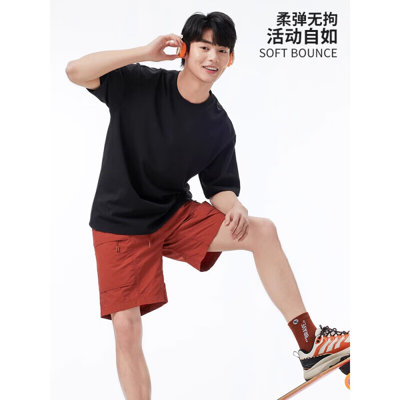 CAMEL骆驼男装圆领T恤 纯色棉质运动短袖 A15BAVV152 幻影黑 S