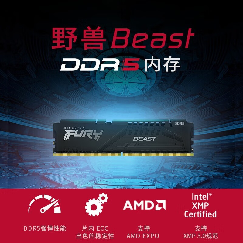 金士顿（Kingston）DDR5台式机内存条 FURY野兽Beast 支持AMD EXPO超频 6000频 32G EXPO超频