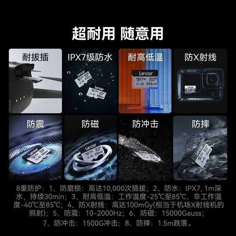 雷克沙（Lexar）512GB TF卡 4K运动相机无人机内存卡gopro手机存储卡MicroSD卡 读205MB/s Silver Plus