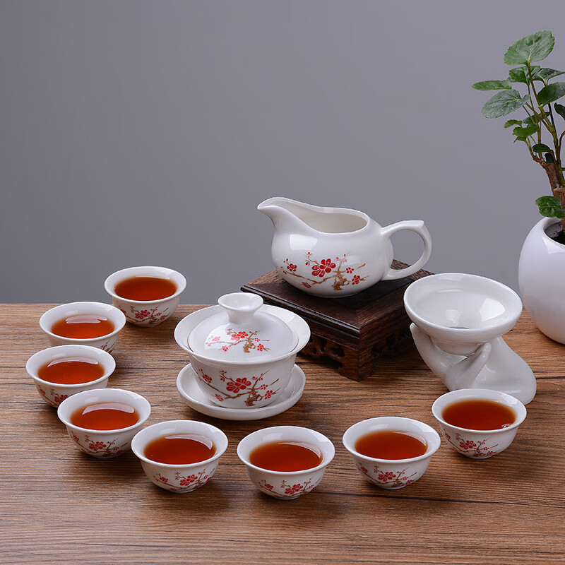 蒋莱（JANLA）功夫茶具套装青花瓷陶瓷茶杯茶壶 12头功夫茶具礼盒装【梅花】