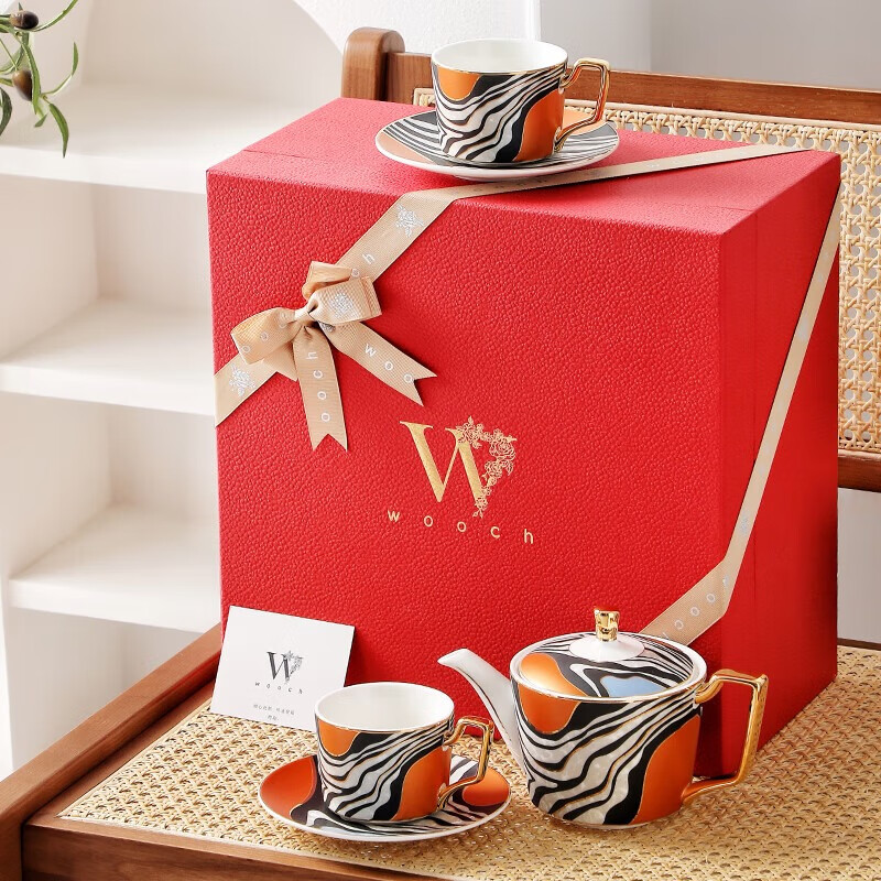 物取（WOOCH）情侣咖啡杯礼盒装 摩登时代系列2杯碟1壶+红金礼盒 W098