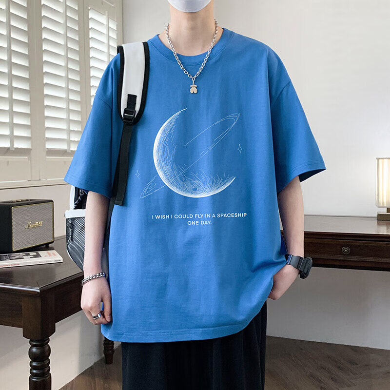 佐菲利短袖t恤男款夏季新款大码美式落肩袖宽松青少年潮牌圆领休闲半袖