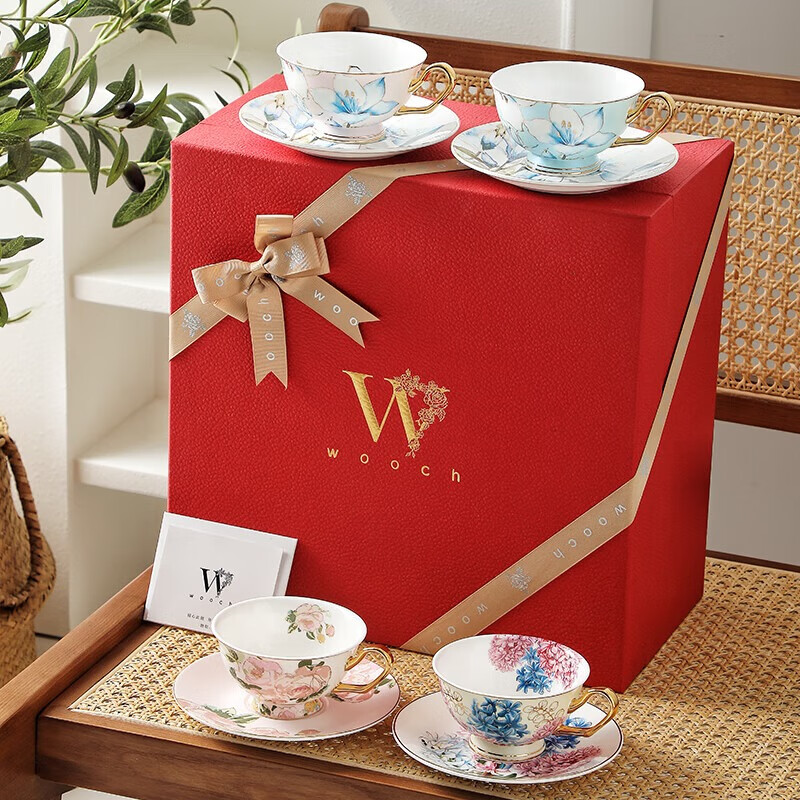 物取（WOOCH）高颜值精致杯碟礼盒装 花舞系列4杯碟-百合+玫瑰+红礼盒 W202