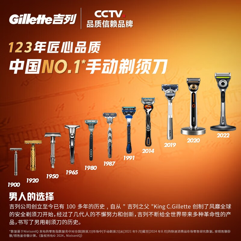 吉列剃须刀手动 锋隐基础 1刀架4刀头+蓝罐50g 5层刀片