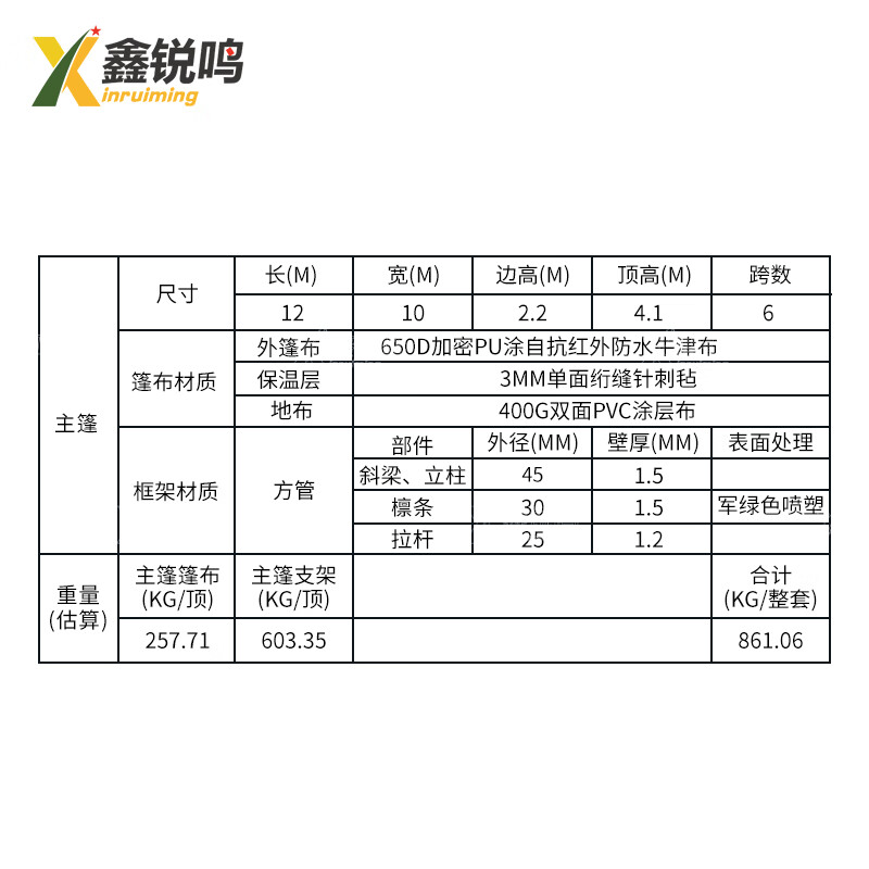 鑫锐鸣大型指挥帐篷 办公作战帐篷野外会议帐篷 6跨度(棉)帐篷10*12m