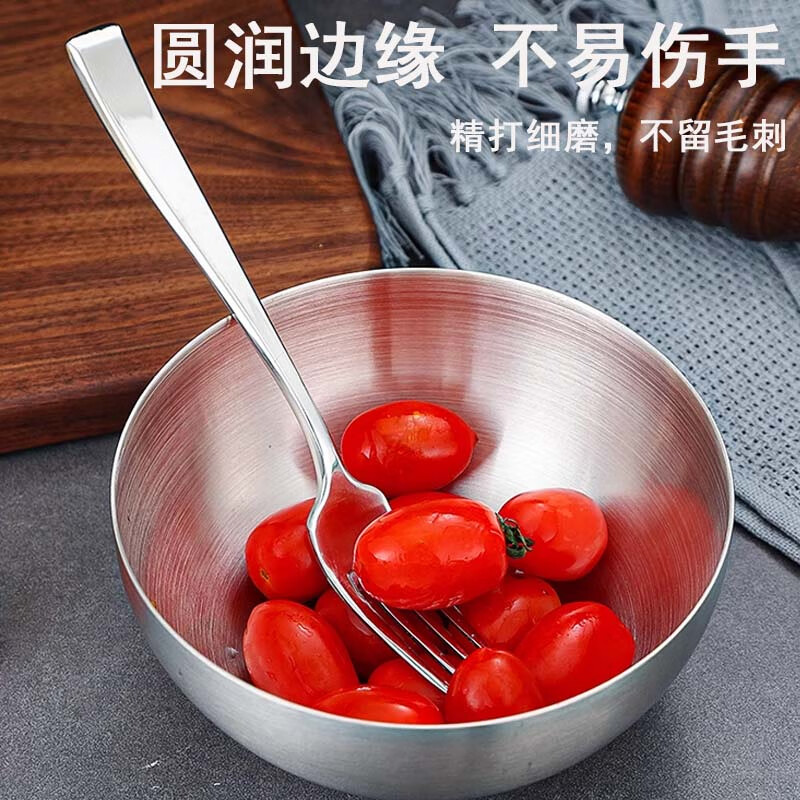 别颖不锈钢韩式沙拉碗冷面碗拌饭汤碗泡面碗28cm单层沙拉碗银色10个装
