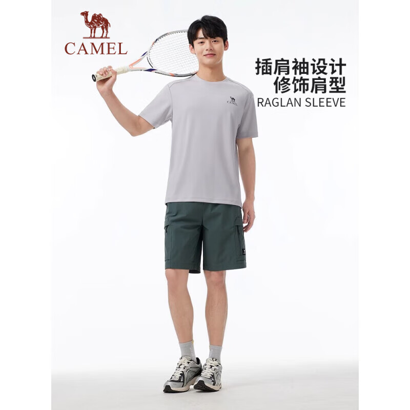 CAMEL骆驼男款短袖衫 夏短袖圆领运动T恤A15BAVV051 灰石绿 2XL