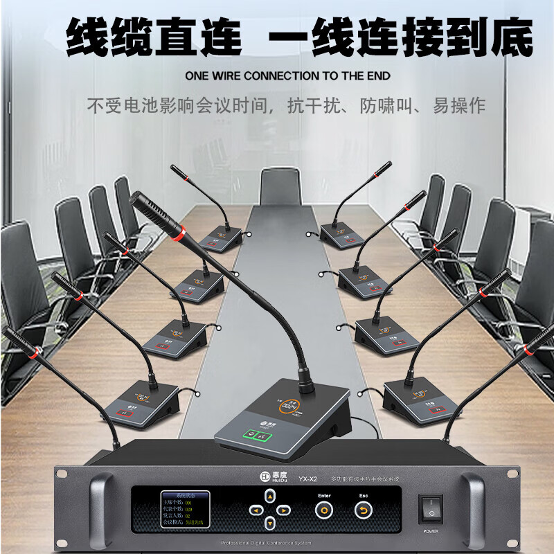 惠度（HuiDu）YX-X2S专业有线手拉手麦克风会议系统视频跟踪智能高保真抗干扰展厅工程讨论电容鹅颈话筒一拖20