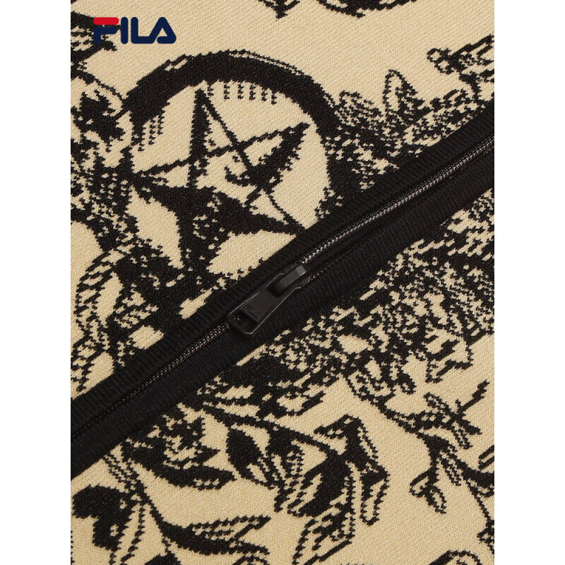 斐乐（FILA）官方女针织长袖外套2025春新时尚舒适拼色棒球服卡其XL