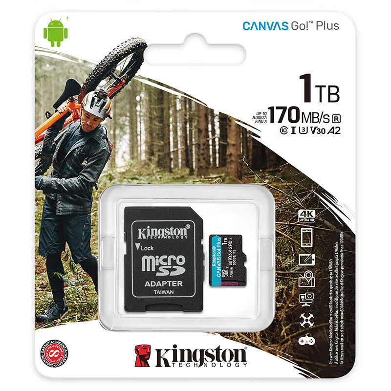 金士顿1TB TF（MicroSD）内存卡U3 V30 A2 4K 读170MB/s游戏机 行车记录仪 运动相机无人机 监控存储卡
