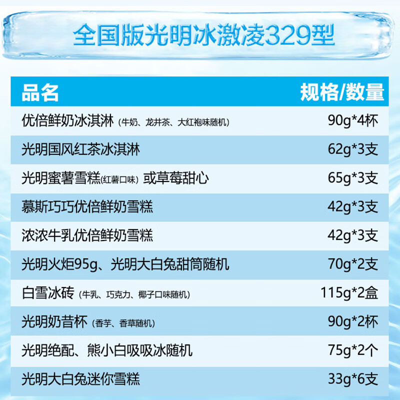 光明 冰激凌 10口味组合【30支】冰糕冰棒雪糕 冷饮甜品批发 1950g