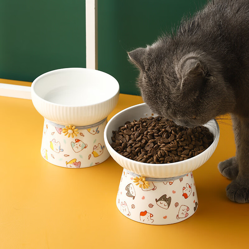畅宝森 碗 防打翻卡通陶瓷猫碗宠物猫粮碗狗碗 条纹平口碗（卡通小鱼）