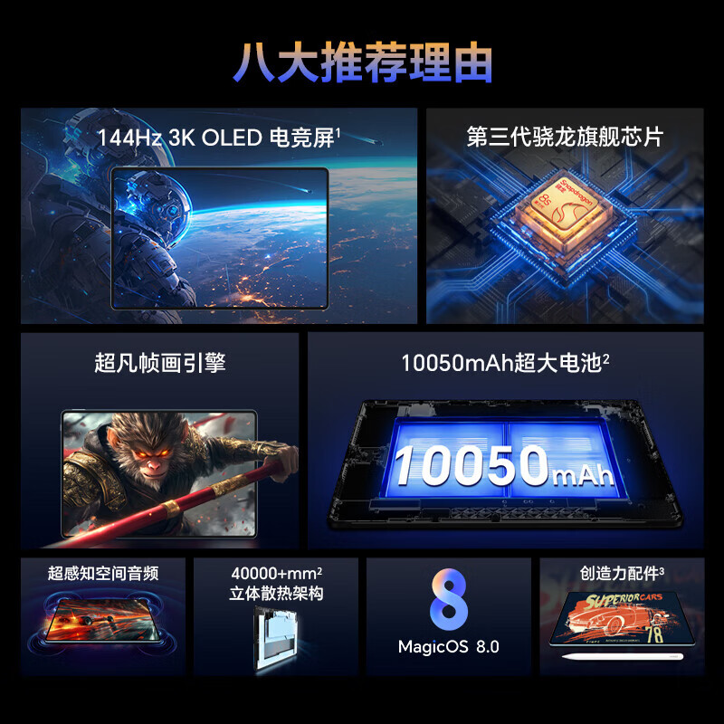 荣耀平板GT Pro 12.3英寸 8GB+256GB 星曜黑 平板电脑 员工福利 OLED电竞屏 骁龙旗舰芯片 轻薄长续航