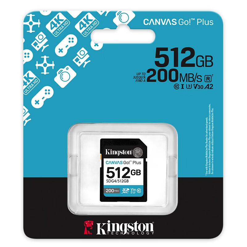 金士顿（Kingston）SD内存卡 高速相机存储卡 V30 U3 class10 SDG4/512G配双接口USB3.0高速读卡器