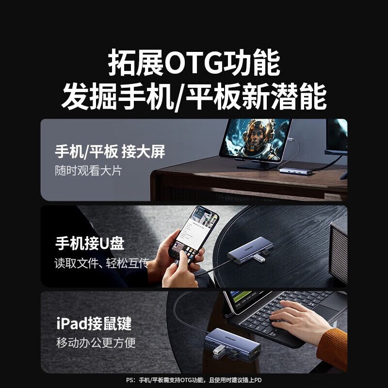 绿联Type-C3.2扩展坞雷电4拓展坞10Gbps转接头8K多屏扩展144Hz高刷9合1-4K【三屏异显】双HDMI/45108