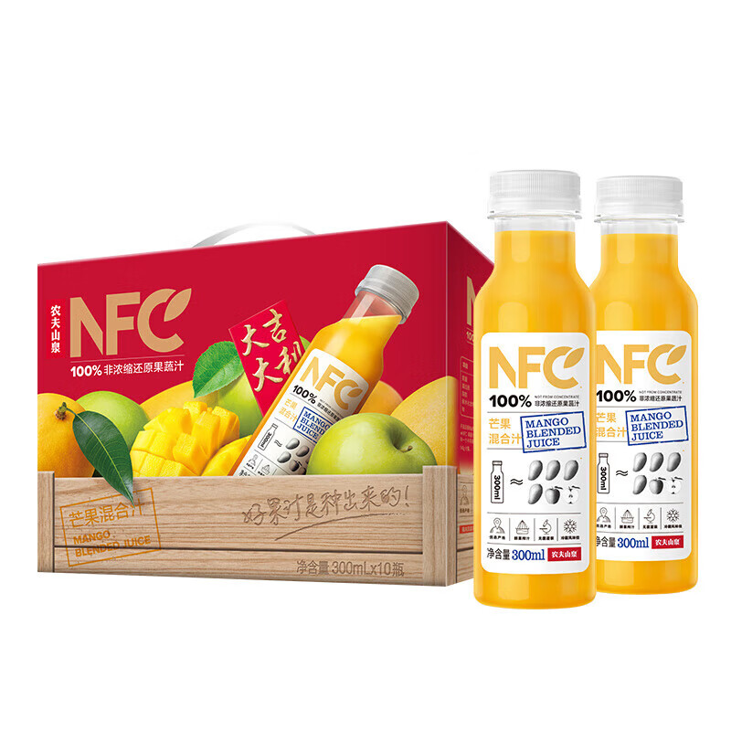 农夫山泉NFC300ml*10瓶 果汁鲜榨饮料 芒果混合味*10瓶【散装】