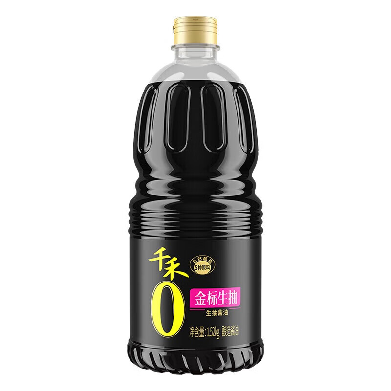 千禾 0添加一级酱油  炒菜凉拌家用调料提鲜家用 金标生抽1.52kg*10瓶