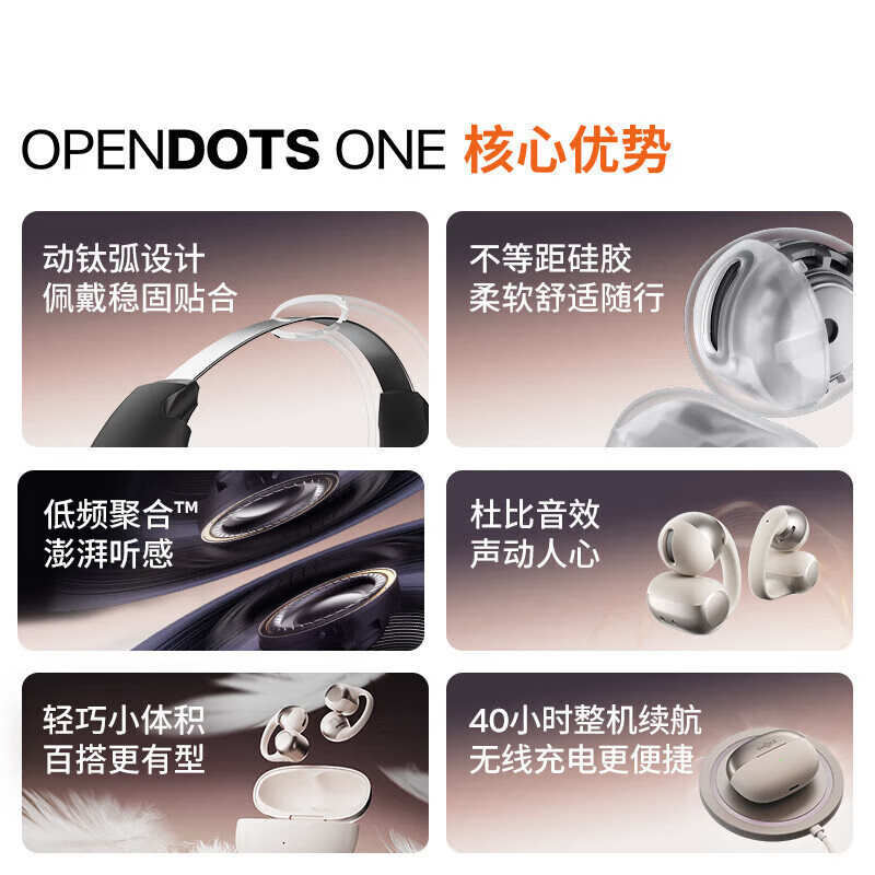 韶音【重磅新品】OpenDots ONE耳夹式耳机开放式蓝牙耳机动钛圈E310 黑色