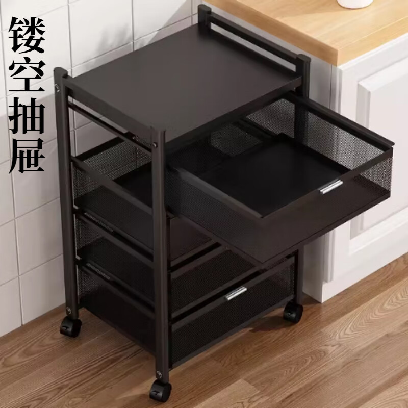 云霜厨房蔬菜收纳置物架落地多层放水果黑色五层（1板4篮）长51.5宽30