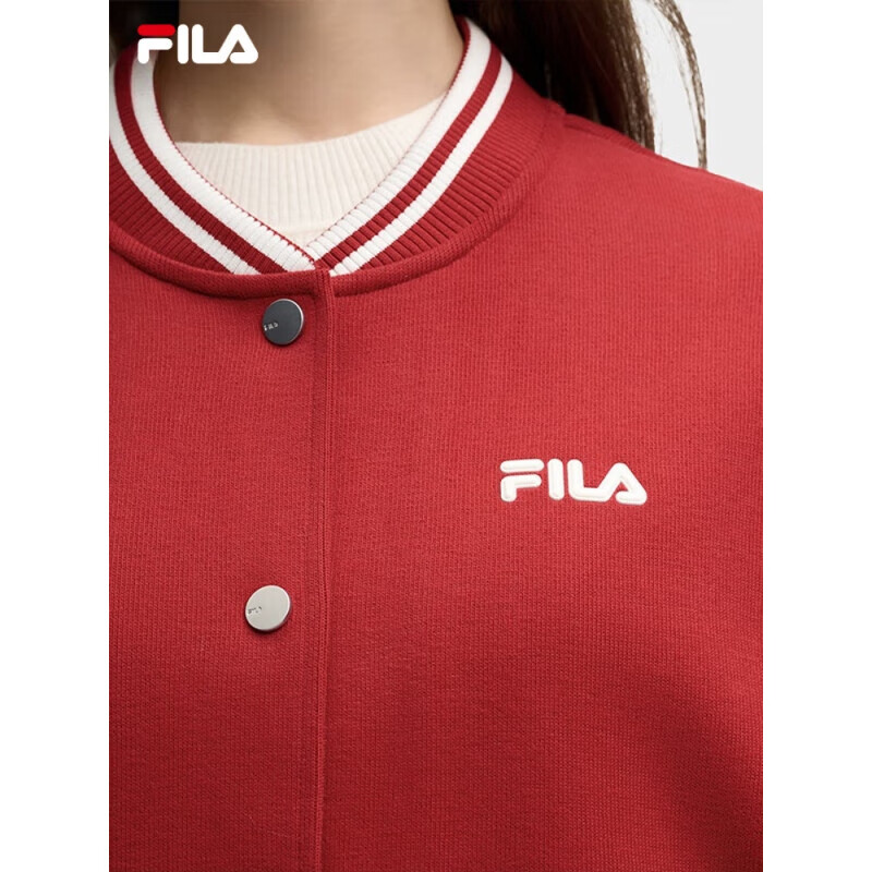 斐乐（FILA）官方女针织长袖外套2025春新时尚休闲舒适棒球服节奏红2XL