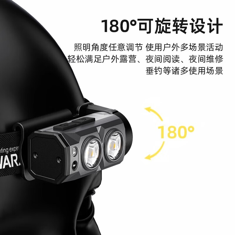 WARSUN沃尔森蜂鸟感应头灯帽夹强光超亮充电专用夜钓鱼 莫奈灰/双光源