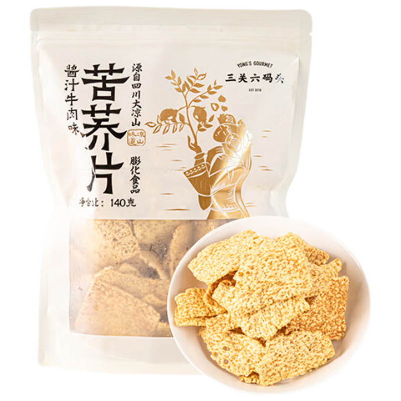 三关六码头 特产苦荞片140g*6袋 荞麦锅巴酥脆零食解馋小吃袋装原味休闲食品