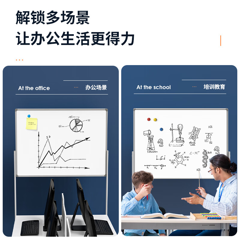 得力MB711_H型可升降双面白板 支架式写字板 黑板 商务办公会议家用120*90cm(白色)