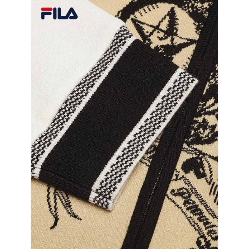 斐乐（FILA）官方女针织长袖外套2025春新时尚舒适拼色棒球服卡其XL