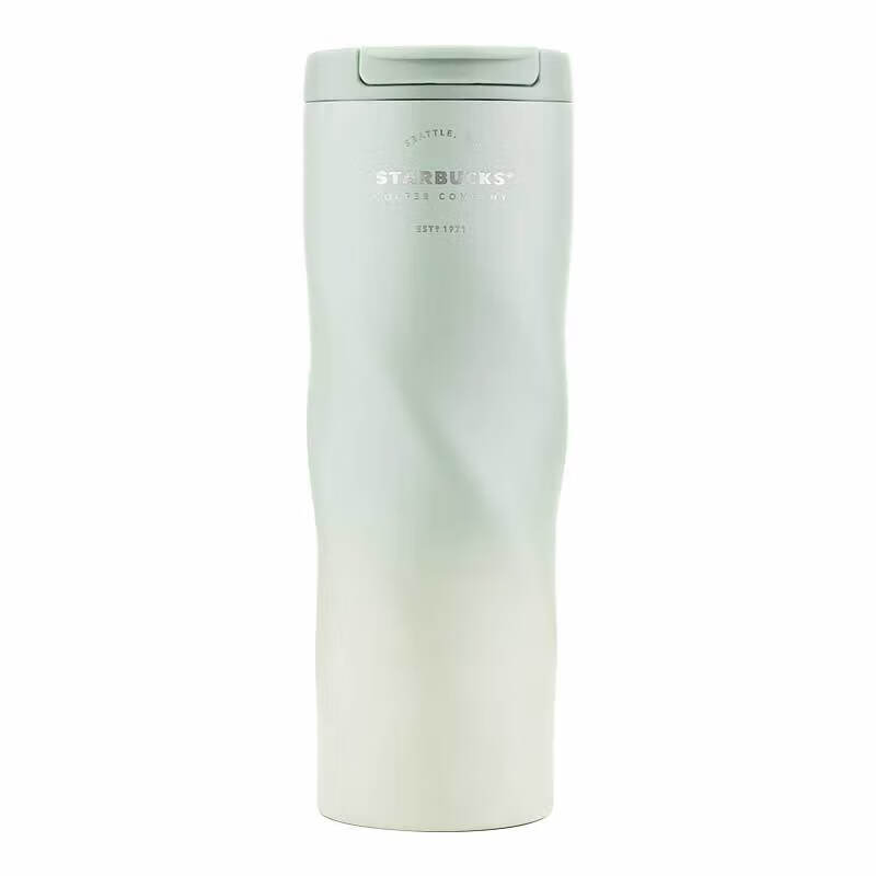 星巴克Starbucks 保温杯经典绿色渐层款翻盖咖啡杯473mL
