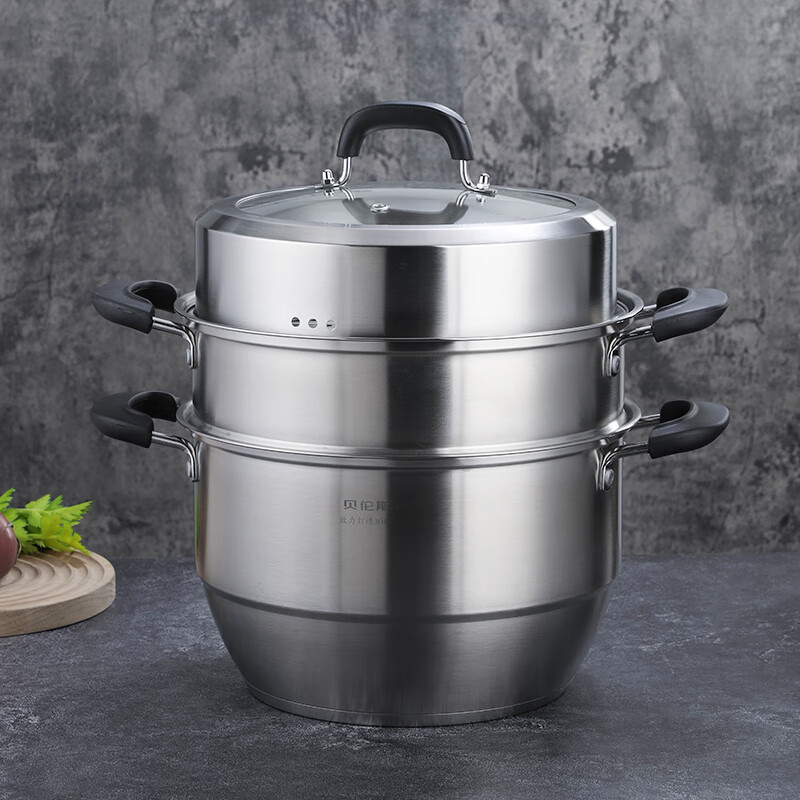 贝伦斯  304不锈钢蒸锅蒸笼加厚复底