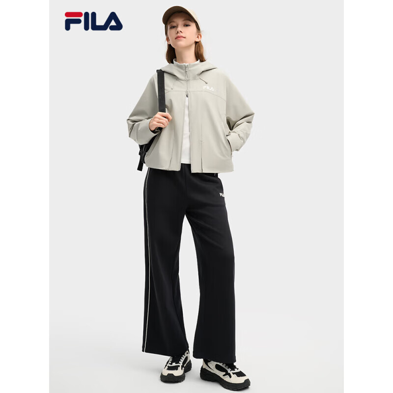 斐乐（FILA）官方女梭织外套2025春新时尚休闲简约宽松连帽上衣院石灰2XL