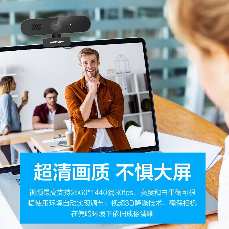 海康威视（HIKVISION）视频会议摄像头400万2K高清麦克风可拾音USB免驱即插即用远程办公直播磨砂黑DS-E14