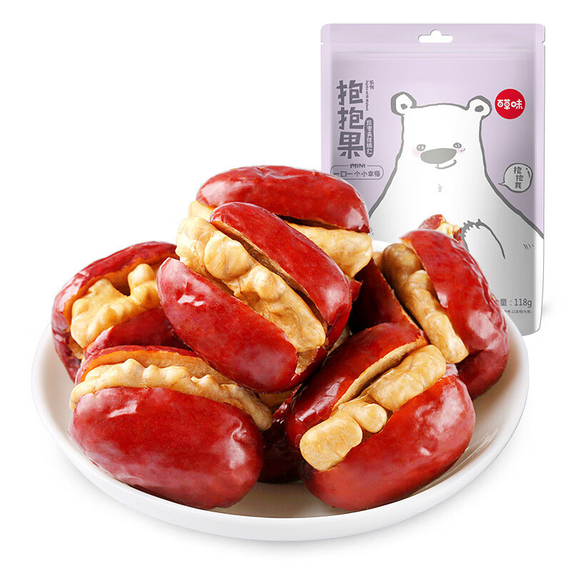 百草味食品 营养丰富美味即享健康之选抱抱果灰枣夹核桃118g/袋 3袋起售