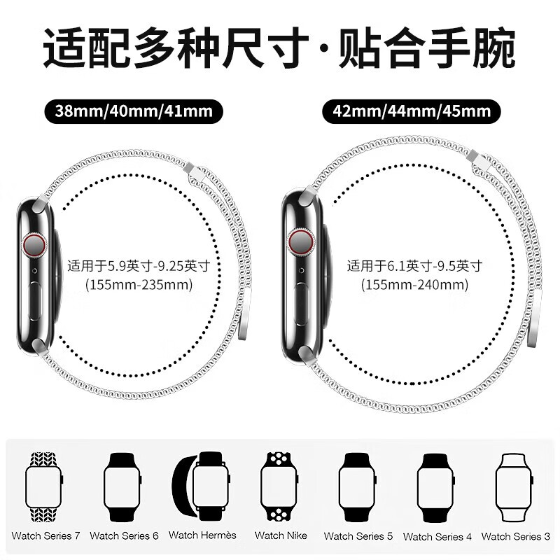 watchbond适用苹果手表iWatch s10表带s9/8/7/SE/Ultra2米兰尼斯双磁吸表带金属不锈钢45/46/49mm夏季腕带