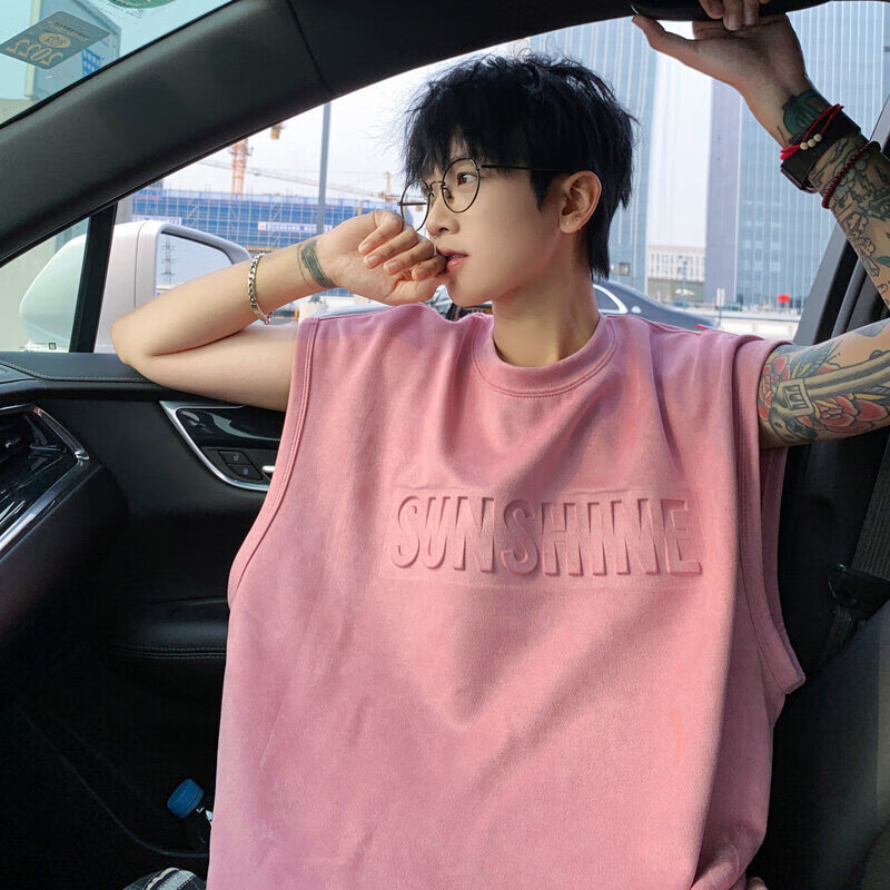 佐菲利冰丝背心男款夏季字母钢印宽松无袖t恤男青少年潮牌运动坎肩汗衫