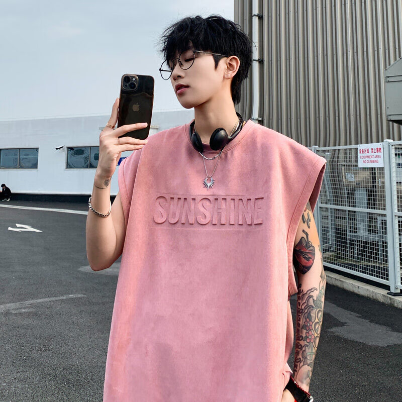 佐菲利冰丝背心男款夏季字母钢印宽松无袖t恤男青少年潮牌运动坎肩汗衫