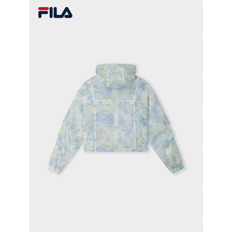 斐乐（FILA）官方女梭织外套2025夏新时尚休闲宽松满印连帽上衣天晴蓝XL