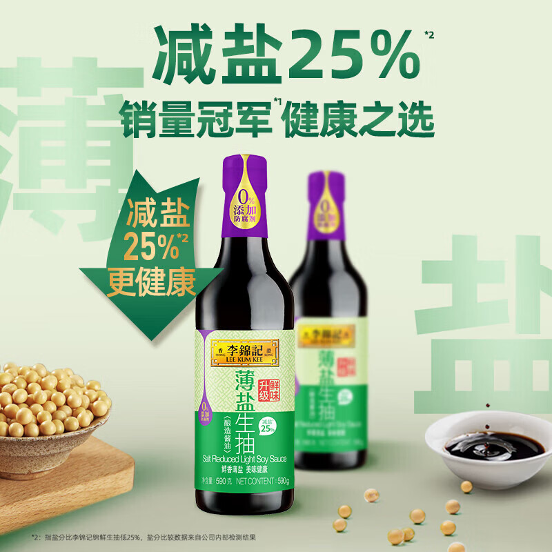 李锦记薄盐系列 薄盐生抽500ml*6瓶【减盐 一级】0添加防腐剂 味鲜健康