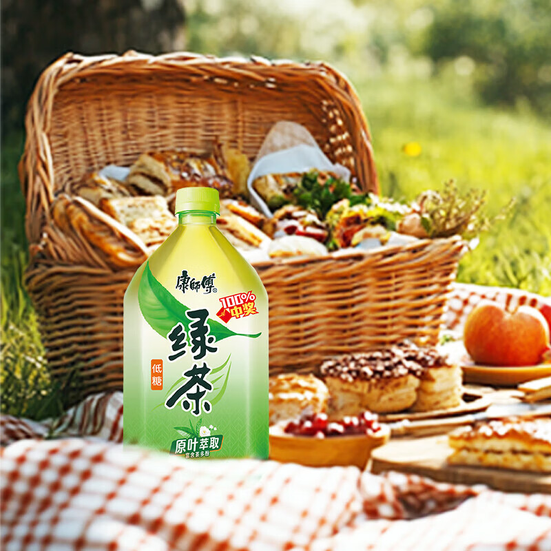 康师傅绿茶大瓶饮料整箱装 1L*12瓶 蜂蜜茉莉味低糖饮品 