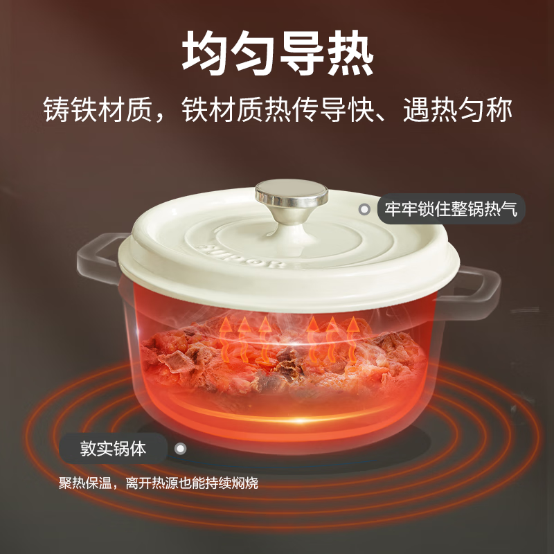 苏泊尔（SUPOR）珐琅锅 多容量可选搪瓷锅燃气电磁炉通用 24cm 酒红-ET24MF01-R