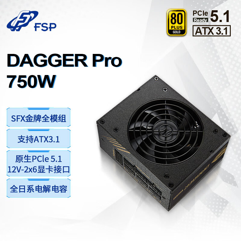 全汉（FSP）额定 750W Dagger pro 750W电源 (ATX3.1标准/PCI-E5.1 12V-2x6/SFX金牌全模组/DC to DC）