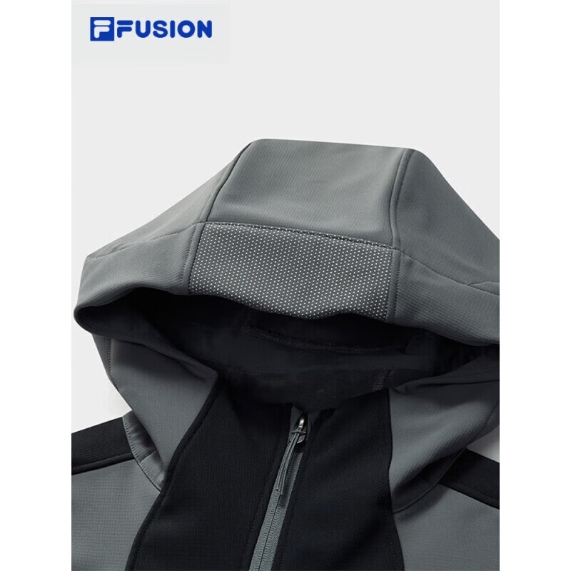 斐乐（FILA）FUSION斐乐潮牌梭织外套男2025春新时尚加绒拼接连帽默魅灰L