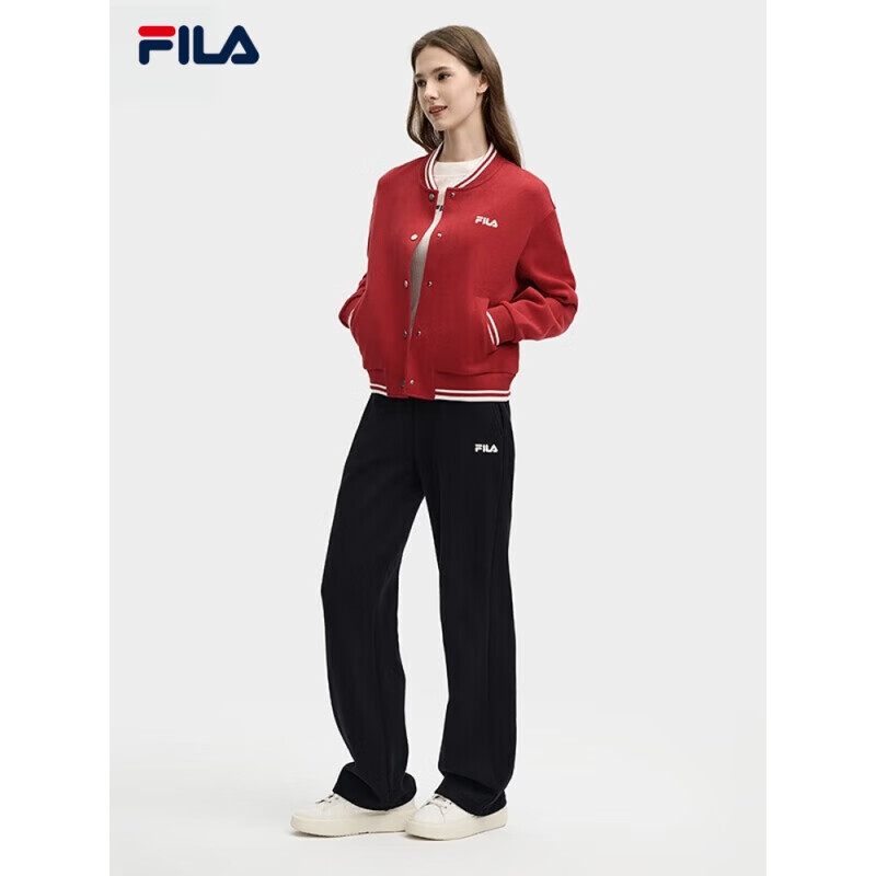 斐乐（FILA）官方女针织长袖外套2025春新时尚休闲舒适棒球服节奏红2XL
